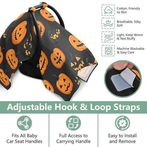 Mazeann Orange Black Pumpkin Halloween Car Seat Cover Baby Breathable Soft Infant Carseat Covers Canopies Babies