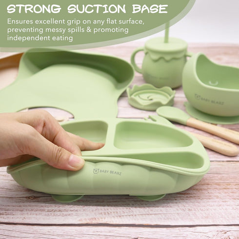 Silicone Baby Feeding Set 6+ Months, Baby Led Weaning Utensils with Suction Bowl, Plate, Spoon, Fork, Snack Cup