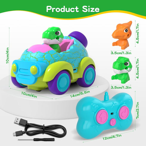 2-4 2 3 4 Remote Control Car for Toddlers, Dinosaur Toys for Ages with Lights & Music, Rechargeable RC Car Birthday