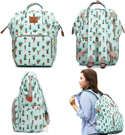 MCWTH Backpack Set Cactus Green Diaper Bag for Baby Girls Mom, Large Bags with Nappy Pouch Stroller Straps