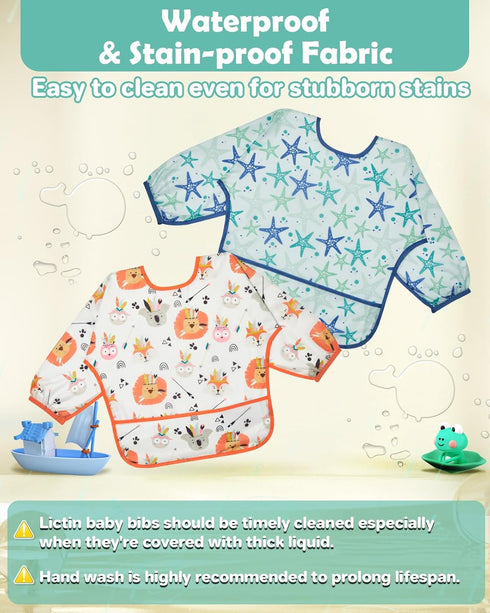 Lictin Baby Bibs for Boys Girls - Long Sleeve Waterproof Toddler Bibs, 0-24 Months Neutral Baby Smock