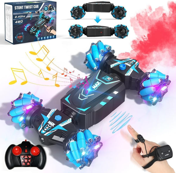 Axirata Remote Control Car Hand Controlled Gesture Stunt Car with Spray, Lights & Music for Kids 6-13, 4WD 2.4GHz