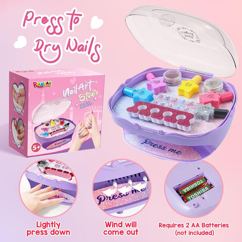 RIANEAN Set 5 6 7 8 9 10, 5-8 Girls Nail Polish Purple, Toys for Girl Age Nail Care Kit with Nail Polish, Nail Dryer