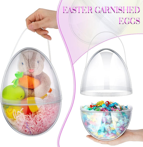 8 10 Inch Funtery Pcs Jumbo Easter Eggs Plastic Giant Easter Eggs with Handles, Clear Large Baskets Fillable Big Bunny