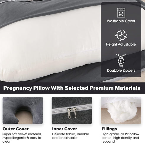57 Inch BATTOP Pregnancy Pillows for Sleeping, Full Body Maternity Pillow for Side Sleeping, Support for Back, Legs