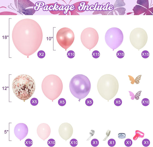 151PCS Pink Balloon Garland Arch Kit, Rose Gold White Pink and Purple Balloons for Birthday Party Decorations