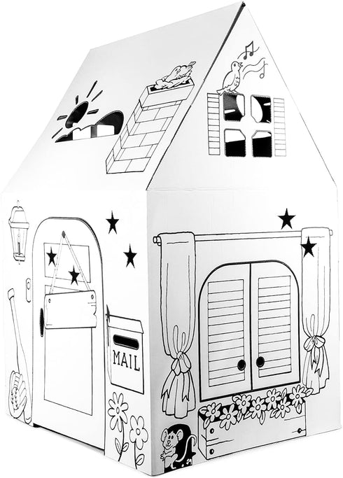 Easy Playhouse Clubhouse - Kids Art and Craft Indoor/Outdoor Fun, Decorate and Personalize Cardboard Fort, 34" X 27" X