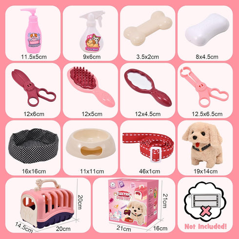 G.C 13Pcs Interactive Stuffed Dog Toys for Kids Girls - Walking Barking Plush with Carrier & Accessories Playset