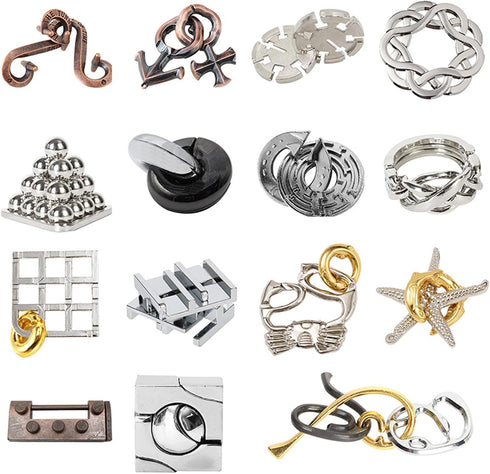 15 Pcs Brain Teaser Metal Puzzle, Unlock Interlock IQ Test Game, Magic Trick Toy Gift for Kids and Adults