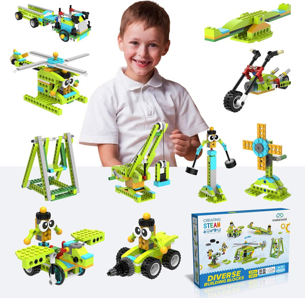 makerzoid Building Robot Kit, 370+ Educational DIY Building Blocks, 100+ Models STEM