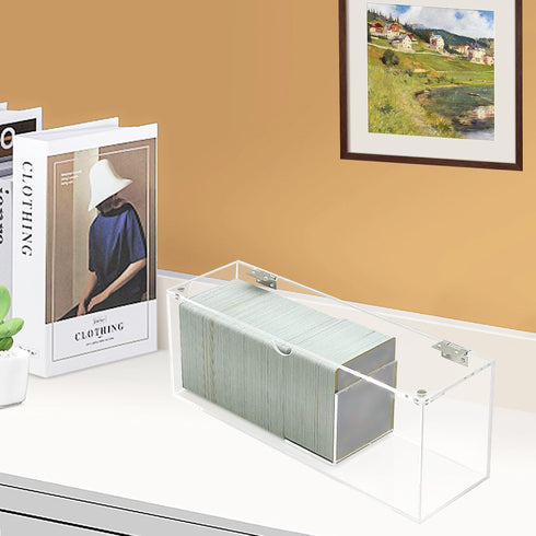 Bigfety Card Storage Box for Trading Cards, Clear Acrylic Deck Holder Case with Removable Dividers