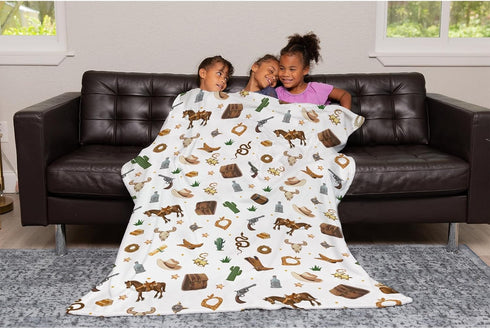 SqtmuHLuo 60x80inch Western Cowboy Baby Blanket for Boys Girls Gift Neutral Soft Flannel Cowboy Hat Boots Horse Cactus