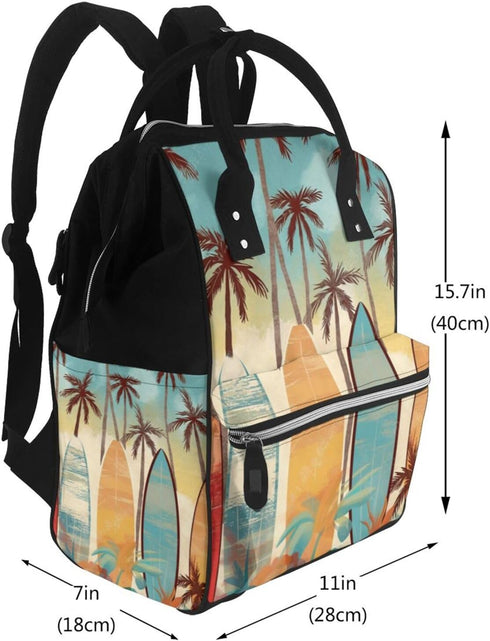 DWVTSLH Backpack Mummy Backpack Surfboard Palm Tree Diaper Bag Multifunction Nappy Bags Waterproof Large Capacity