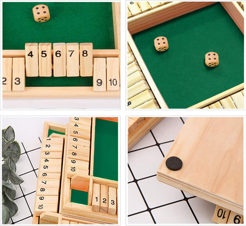 DC-BEAUTIFUL Shut The Box Dice Game, Classic Board Game for 2-4 Players, Wooden Tabletop Game (Green)