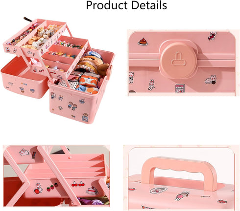 Hair Accessories Organizer for Girls Headbands, Clips, Ties,Baby Girl Supplies, Lockable Three-layer Folding Craft
