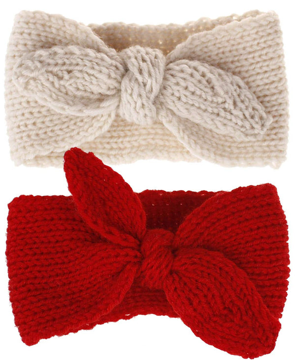 Utaly Winter Cute Kids Baby Girls Knit Rabbit Knotted Headband Earwarmer (Beige + Red, Stretchy)