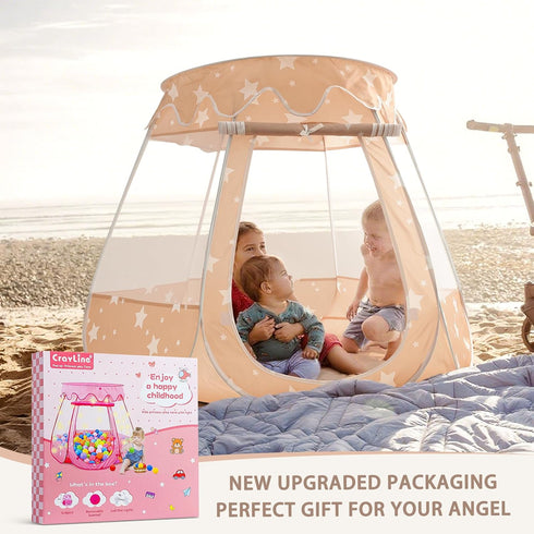 1 2 3 12-18 Crayline Pop Up Princess Tent with Star Light, Toys for Year Old Girl Birthday Gift, Ball Pit for Months