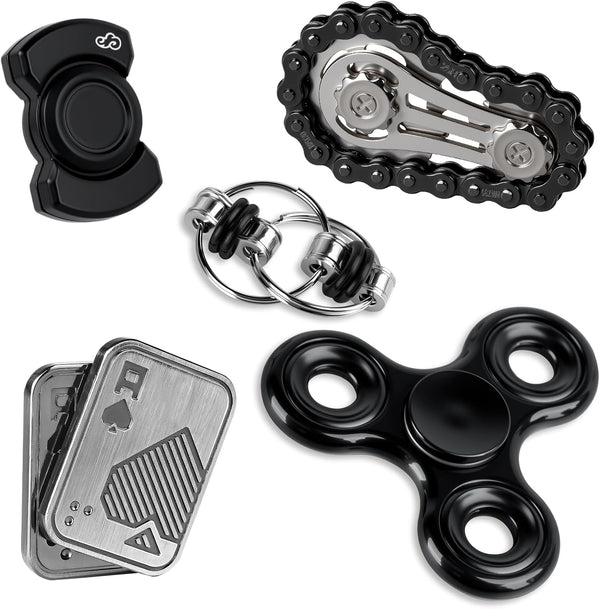 KAMBOLLY 5 Pcs Fidget Toys Adults Metal Fidgets Toy Set Magnetic Slider Clicker/Spinner