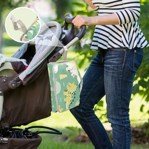 WELLDAY Cute Dinosaurs Portable Diaper Changing Pad - Waterproof Foldable Baby Diaper Changing Pad with Built
