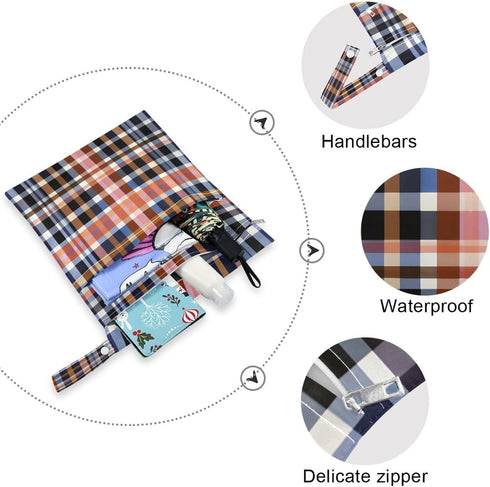 Haskirky 2 Gouache Plaid Pcs Cloth Diaper Wet Dry Bags,Waterproof and Washable Bag for Travel Reusable Wet Bag for Baby