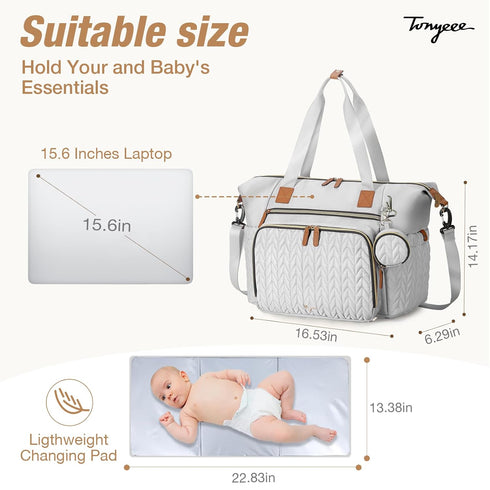 Diaper Bag Tote, Large Diaper Bags Waterproof, Hospital Bag for Labor Delivery, Baby Bag with Pacifier Case, Travel