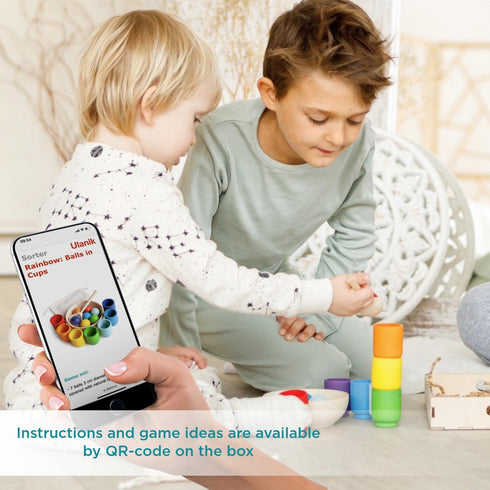 Ulanik Rainbow Balls in Cups, Toddler Montessori Toys for 1+ Year Old Kids, Wooden Matching Game for Learning
