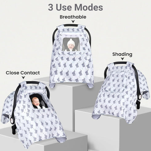 2 Car Seat Cover Baby, Carseat Covers Baby with Layers Breathable Windows, Windproof Infant Car Seat Cover, Kick-Proof
