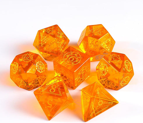 Crystal Orange Glass Dice Set, 7 Pcs with Box for Dungeon and Dragon Games, Orange