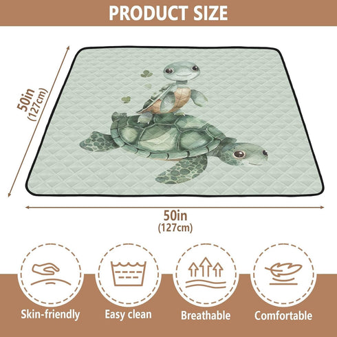 YETTASBIN 50 50 Inch Tummy Sea Turtle Baby Play Mat for Floor x - Portable Soft Quilted Crawling Mat Waterproof