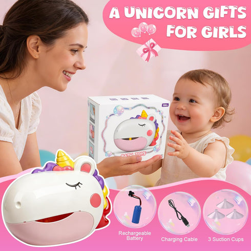 JoiTale 12 1-3 4-8 Baby Bath Toys, Unicorn Rechargeable Bath Bubble Machine, Automatic Bubble Maker with Music, Bathtub