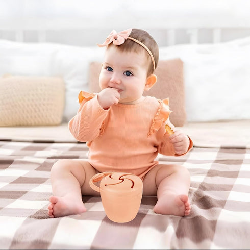 Pack 2 PandaEar Silicone Snack Containers, Collapsible Toddler Snack Cups Spill Proof Food Catcher for Toddler Baby