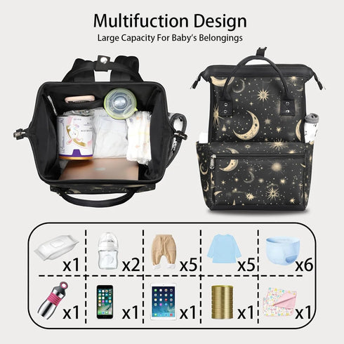 XMNYGJ Backpack Backpack Mommy Daypack Diaper Bag for Women Moon Star Nursing Diaper Waterproof Travel Portable Nappy