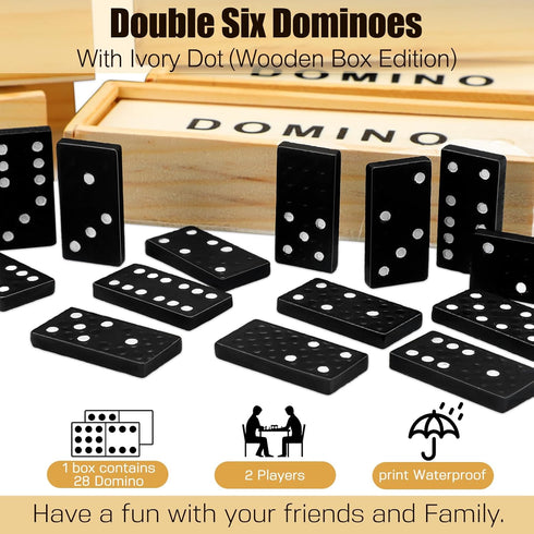 Hungdao 24 Pack Mini Dominoes Set, Double 6 Wooden Miniature Classic Board Games for Adults with Travel Box