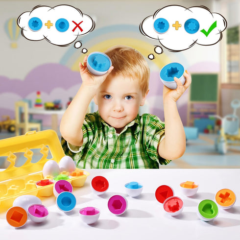 Matching Eggs 12 pcs Set - Educational Color & Shape Recognition Montessori Toys for Toddlers