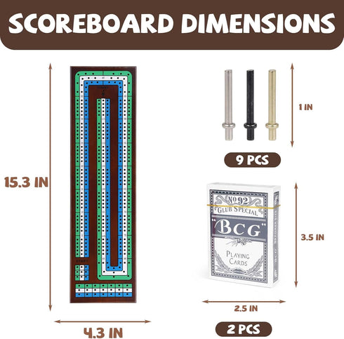 Set, Sets Wooden Cribbage Board Game Premium Wooden Board with Magnetic Lock and Metal Pegs, Strategy Card Game