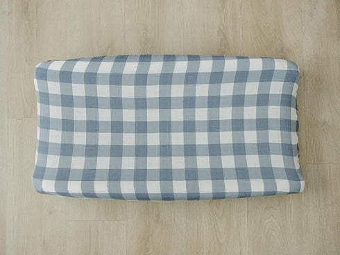100% Mebie Baby Changing Pad Cover, Dusty Blue Gingham, Muslin Cotton Changing Table Pad Cover for Boy and Girl