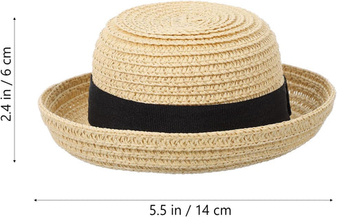 Mini Straw Hats for Dolls - Miniature Knitting Straw Hat, Natural Mini Hat for DIY Craft Dollhouse Decoration