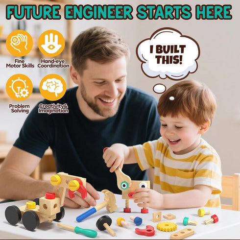 Set, Hammer 3-5, Lehoo Castle Kids Tool Wooden Mini Toddler Tool Bench with Blackboard, Robot Construction Toys