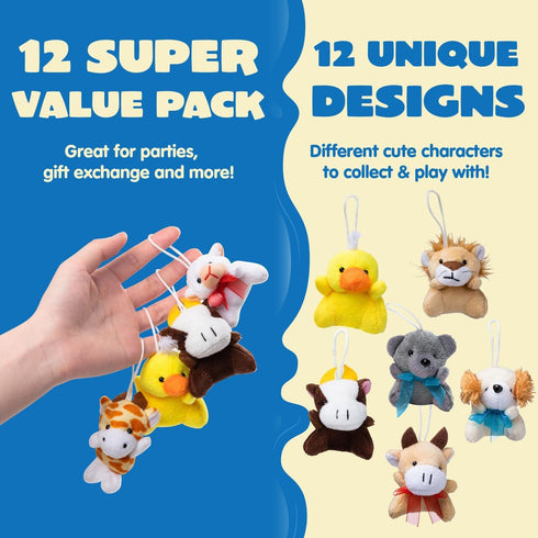 JOYIN 36 Pack Mini Animal Plush Toy Assortment (36 Units 3" Each), Bulk Stuffed Animals Party Favors for Kids
