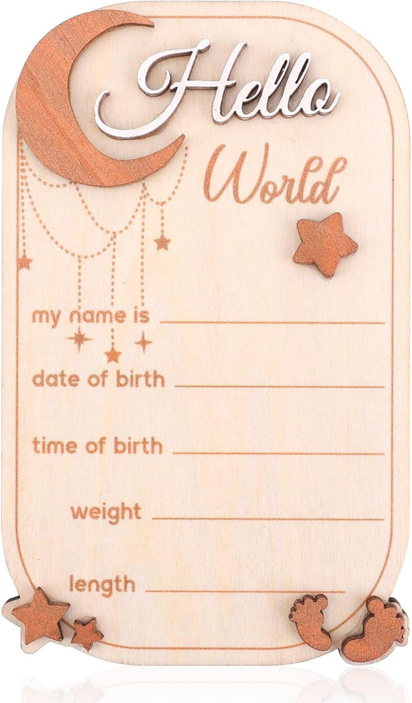 Gosknor Baby Announcement Sign, Moon Star Birth Announcement Board Wooden Hello World Newborn