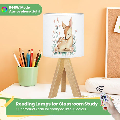 JCFANGALLERY 16 Cute Kids Bedside Desk Table Lamp Baby Deer Watercolor Fawn Forest Animals Nursery Colors Multi