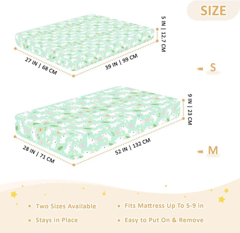 miaozhen 1 Pack 52x28 Cotton Baby Crib Sheets Ultra Soft Cute Bunny Rabbit Butterfly Flower Light Green Playard