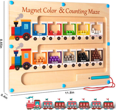 Magnetic Color and Number Maze Board, Montessori Fine Motor Skills Toys for 2 3 Year Old, Preschool Learning Activities