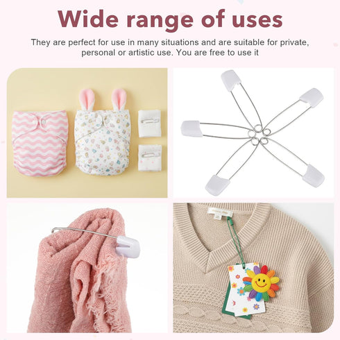 TIESOME 70 2.2 Inch Pieces Diaper Pins, Diaper Safety Pin, Stainless Steel Diapers Pins for Cloth Diapers, with Plastic