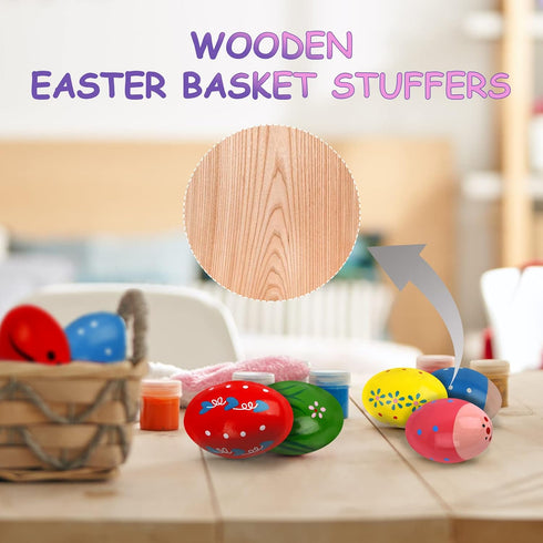 Easter Basket Stuffers, Set of 6 Wooden Percussion Musical Shaker Eggs for Toddlers Kids Boys Girls Gifts