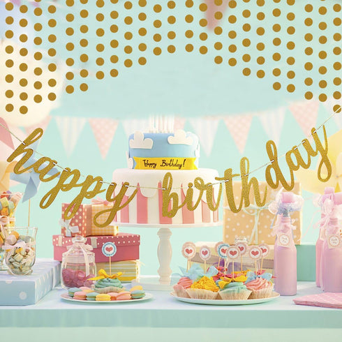 Gold Glitter Happy Birthday Banner Garland Sign for Birthday Party Decorations
