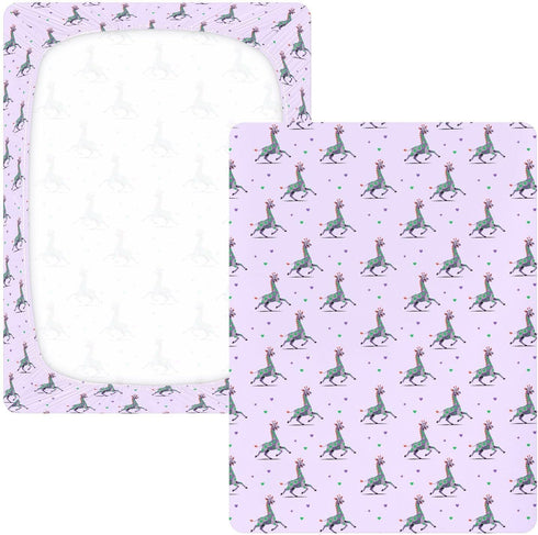 miaozhen 1 Pack 52x28 Cotton Crib Sheets for Baby Boys Girls Soft Stretchy Funny Animal Giraffe Purple Green Heart
