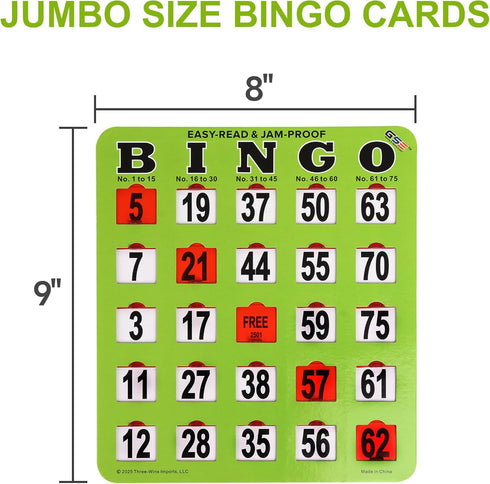 10-Pack GSE Games & Sports Expert Fingertip Shutter Slide Bingo Cards, Reusable Easy-Read Green Jumbo Bingo Game Cards