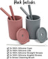 Silicone Kids Cups with Straws - Set of 2, Unbreakable Training Cup for Babies and Toddlers, 6oz, (Rose Pink/Stone Grey)