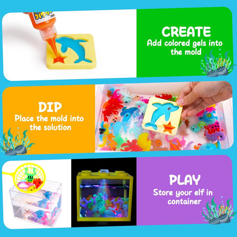 20 &16 4-6 7 8 9 10 Aqua Fairy Water Gel Kit for Kids, Magic Water Elf Toy Kit with Magic Gel Shape Molds-DIY Magic Elf